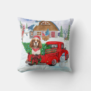Cavalier King Dog In Christmas Delivery Truck Snow Cushion