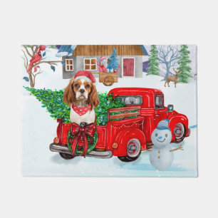 Cavalier King Dog In Christmas Delivery Truck Snow Doormat