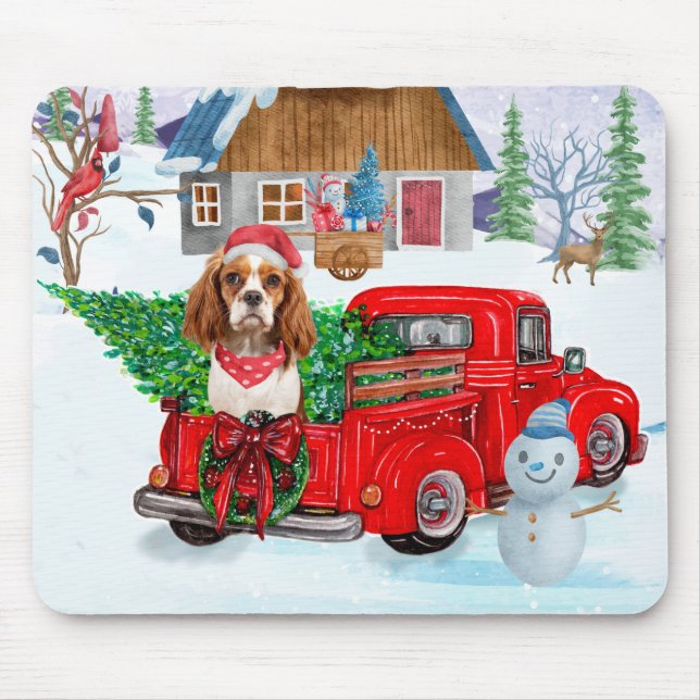 Cavalier King Dog In Christmas Delivery Truck Snow Mouse Mat (Front)