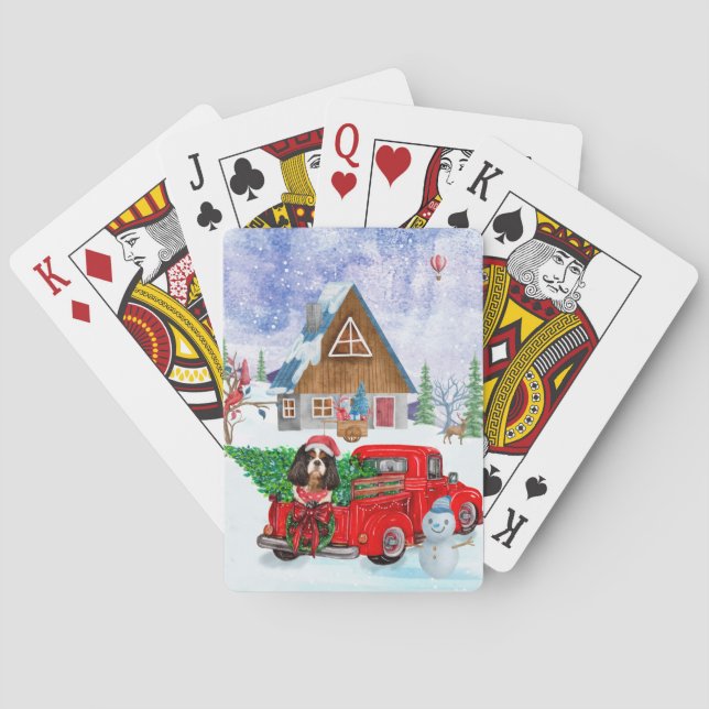 Cavalier King Dog In Christmas Delivery Truck Snow Playing Cards (Back)
