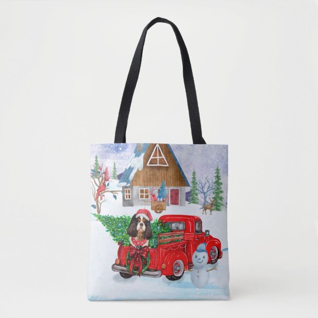 Cavalier King Dog In Christmas Delivery Truck Snow Tote Bag (Front)