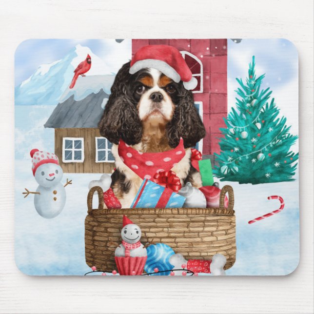 Cavalier King Dog In snow Christmas Dog House Mouse Mat (Front)
