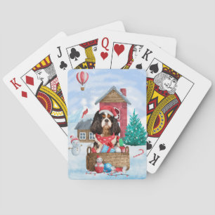 Cavalier King Dog In snow Christmas Dog House Playing Cards