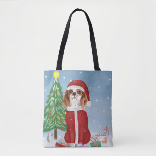 Cavalier King Dog in Snow with Christmas gifts Tote Bag