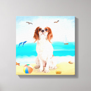 Cavalier King Dog on Beach Canvas Print
