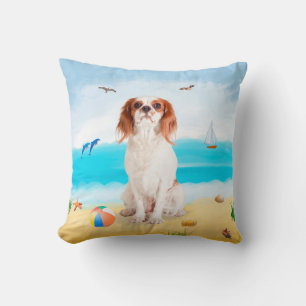  Cavalier King Dog on Beach  Cushion