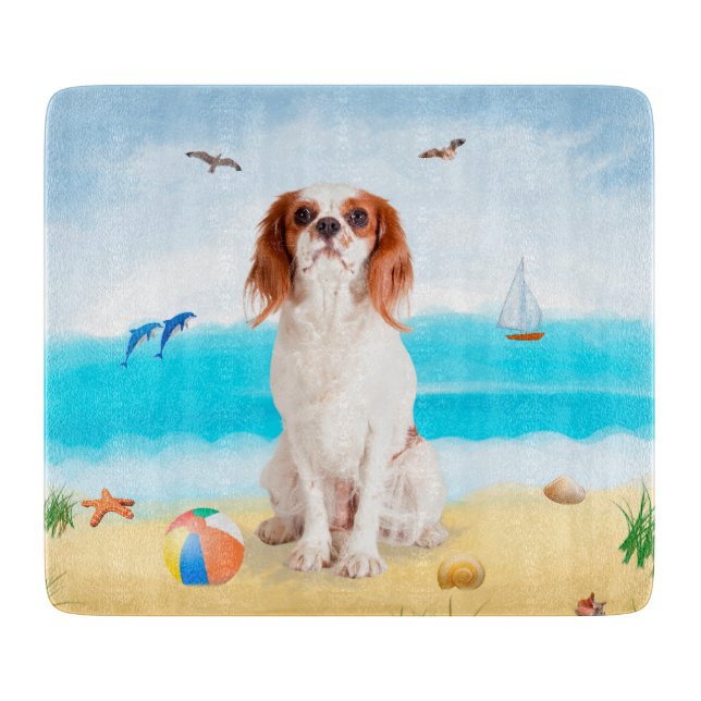 Cavalier King Dog on Beach Cutting Board (Front)