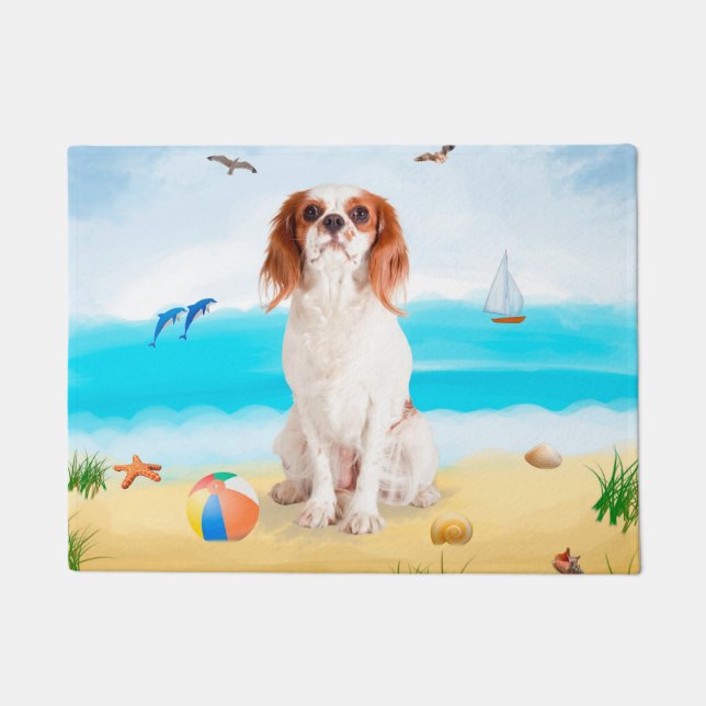 Cavalier King Dog on Beach Doormat (Front)