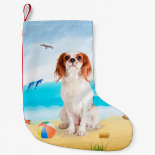 Cavalier King Dog on Beach Small Christmas Stocking