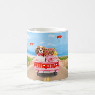Cavalier King Dog Valentine's Day Truck Hearts Coffee Mug