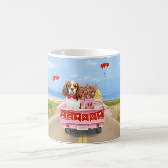 Cavalier King Dog Valentine's Day Truck Hearts Coffee Mug (Center)