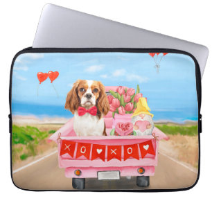 Cavalier King Dog Valentine's Day Truck Hearts Laptop Sleeve