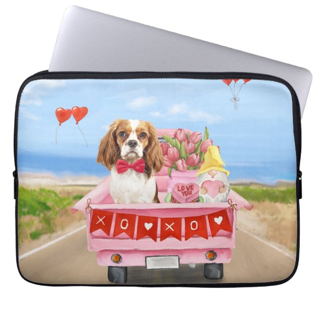 Cavalier King Dog Valentine's Day Truck Hearts Laptop Sleeve (Front)