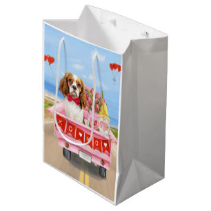 Cavalier King Dog Valentine's Day Truck Hearts Medium Gift Bag