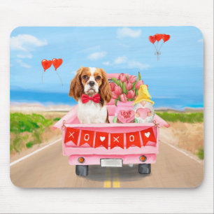 Cavalier King Dog Valentine's Day Truck Hearts Mouse Mat