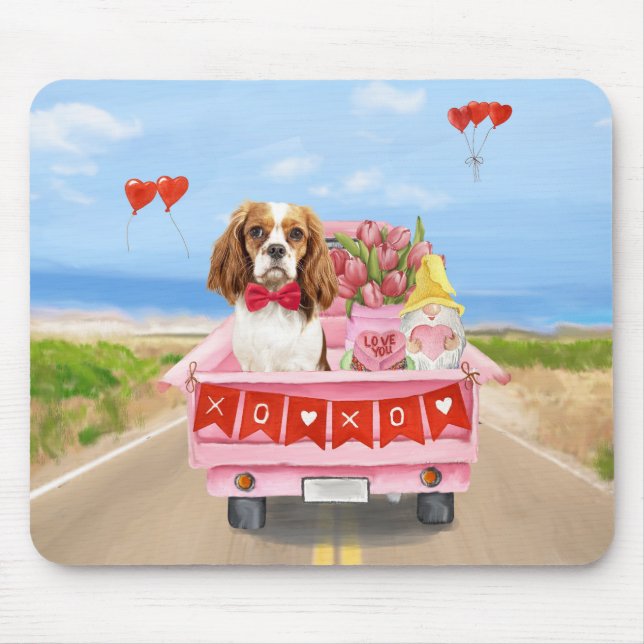 Cavalier King Dog Valentine's Day Truck Hearts Mouse Mat (Front)