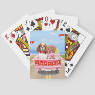 Cavalier King Dog Valentine's Day Truck Hearts Playing Cards