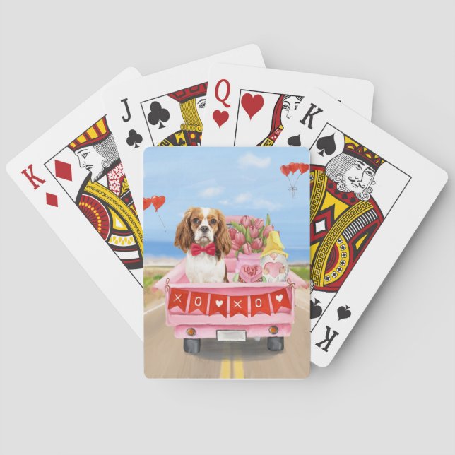 Cavalier King Dog Valentine's Day Truck Hearts Playing Cards (Back)