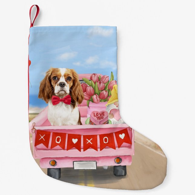 Cavalier King Dog Valentine's Day Truck Hearts Small Christmas Stocking (Front)