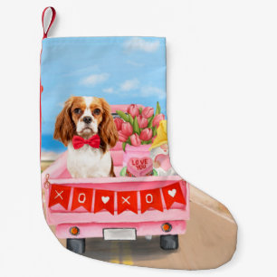 Cavalier King Dog Valentine's Day Truck Hearts  Small Christmas Stocking