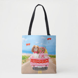 Cavalier King Dog Valentine's Day Truck Hearts Tote Bag