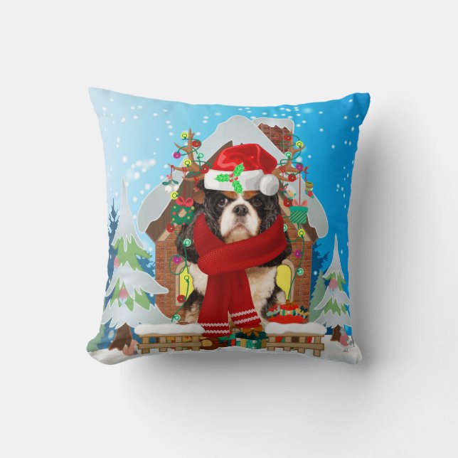 cavalier king dog with Christmas gifts Cushion (Front)