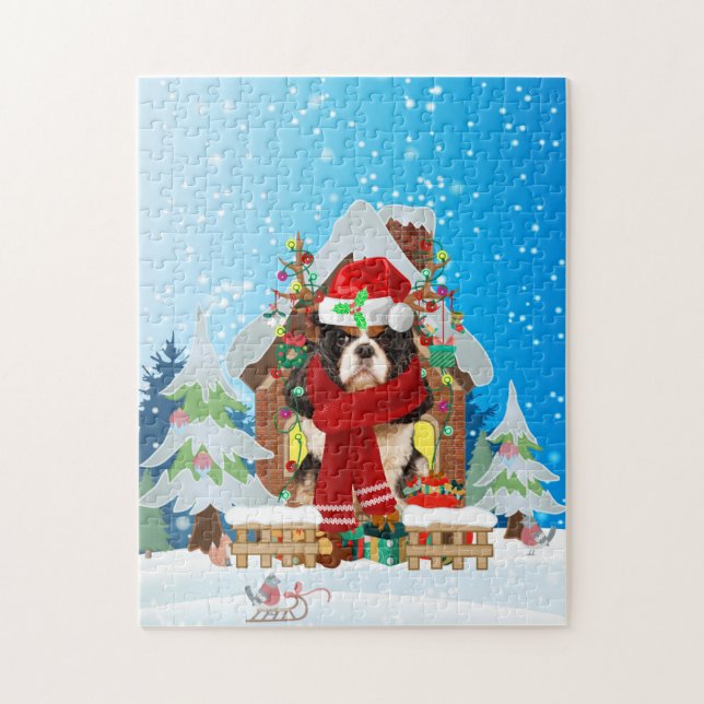 cavalier king dog with Christmas gifts Jigsaw Puzzle (Vertical)