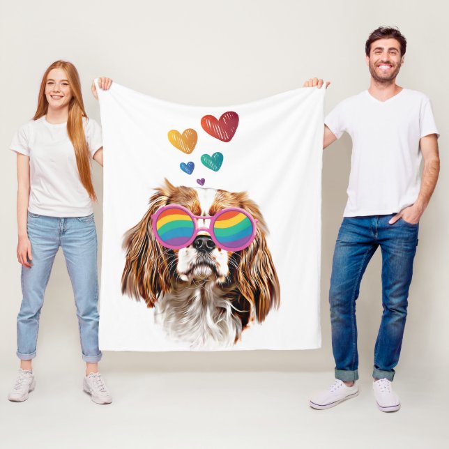 Cavalier King Dog with Hearts Valentine's Day Fleece Blanket (In Situ)