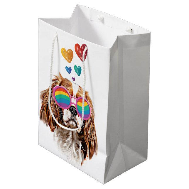 Cavalier King Dog with Hearts Valentine's Day Medium Gift Bag (Front Angled)
