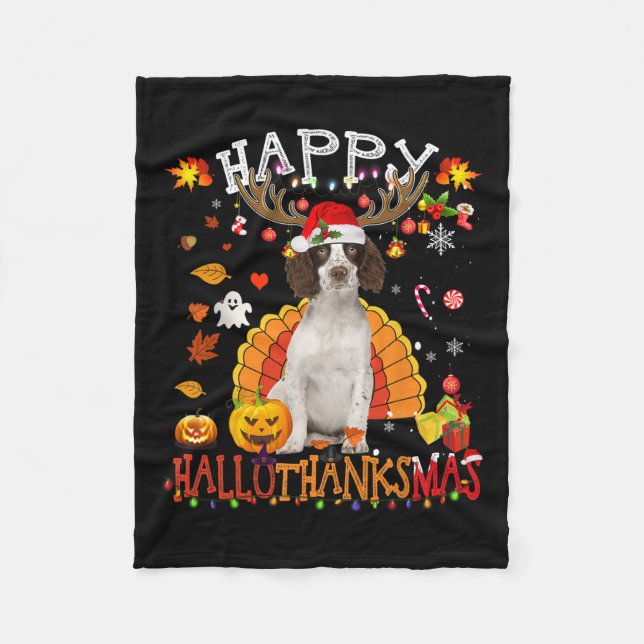 Cavalier King Halloween Christmas Dog Happy Hallot Fleece Blanket (Front)