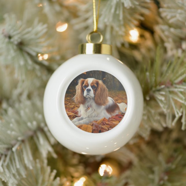 Cavalier King  in Autumn Leaves Fall Inspire  Ceramic Ball Christmas Ornament (Tree)