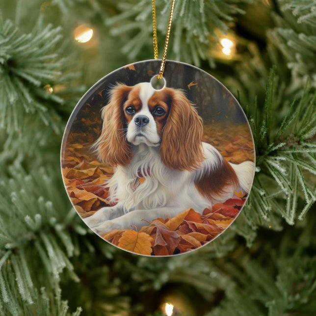 Cavalier King  in Autumn Leaves Fall Inspire  Ceramic Tree Decoration (Tree)