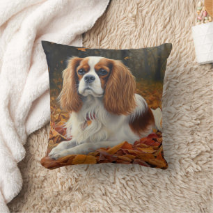 Cavalier King in Autumn Leaves Fall Inspire Cushion