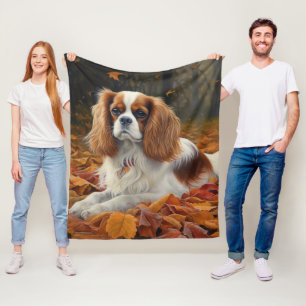Cavalier King in Autumn Leaves Fall Inspire Fleece Blanket