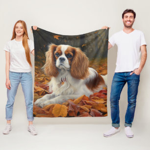 Cavalier King  in Autumn Leaves Fall Inspire  Fleece Blanket