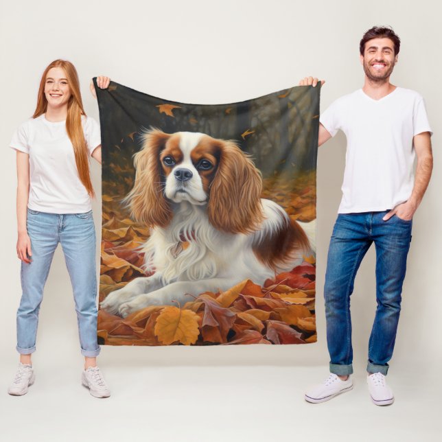 Cavalier King  in Autumn Leaves Fall Inspire  Fleece Blanket (In Situ)