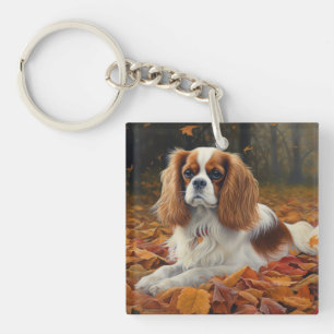Cavalier King  in Autumn Leaves Fall Inspire  Key Ring