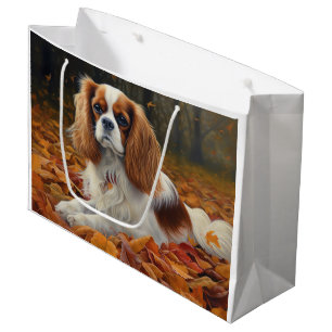 Cavalier King  in Autumn Leaves Fall Inspire  Large Gift Bag