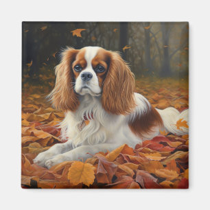 Cavalier King  in Autumn Leaves Fall Inspire  Magnet