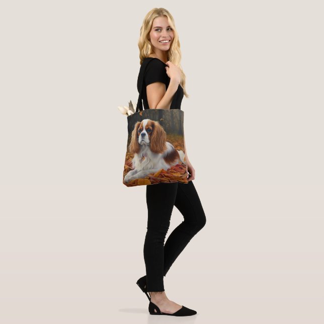 Cavalier King  in Autumn Leaves Fall Inspire  Tote Bag (On Model)