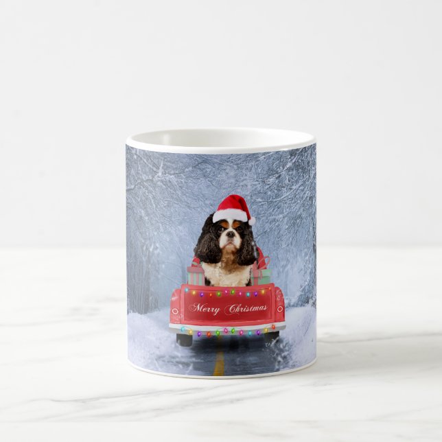 Cavalier King  in Snow sitting in Christmas Truck  Coffee Mug (Center)