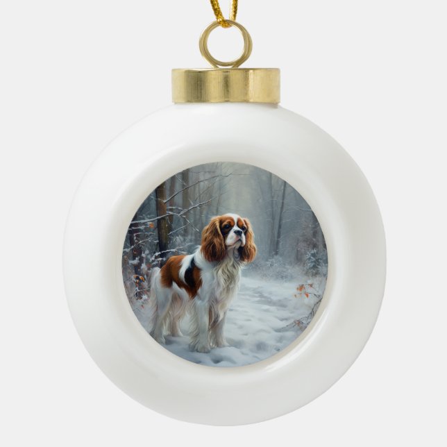 Cavalier King Let It Snow Christmas Brushed  Ceramic Ball Christmas Ornament (Front)