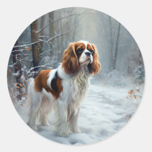Cavalier King Let It Snow Christmas Brushed  Classic Round Sticker