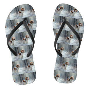 Cavalier King Let It Snow Christmas Brushed Flip Flops