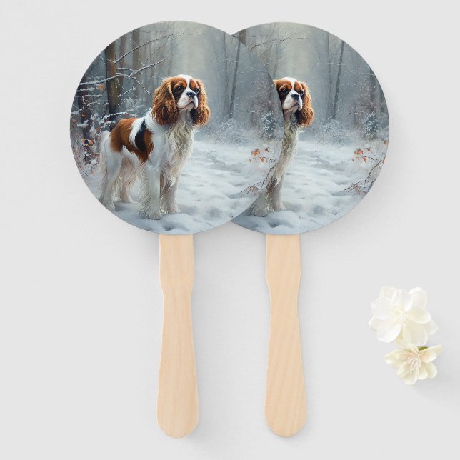 Cavalier King Let It Snow Christmas Brushed  Hand Fan (Front and Back)