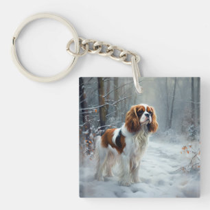 Cavalier King Let It Snow Christmas Brushed  Key Ring