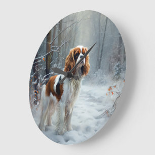 Cavalier King Let It Snow Christmas Brushed Large Clock