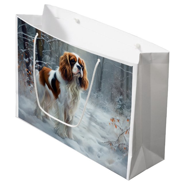 Cavalier King Let It Snow Christmas Brushed  Large Gift Bag (Front Angled)