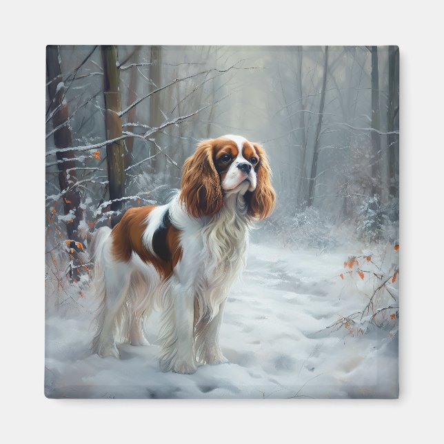 Cavalier King Let It Snow Christmas Brushed  Magnet (Front)