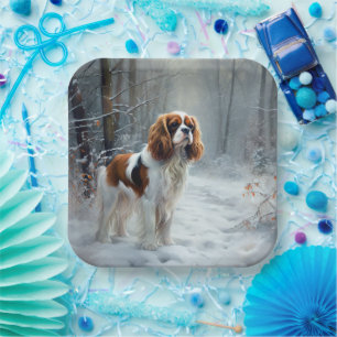 Cavalier King Let It Snow Christmas Brushed  Paper Plate